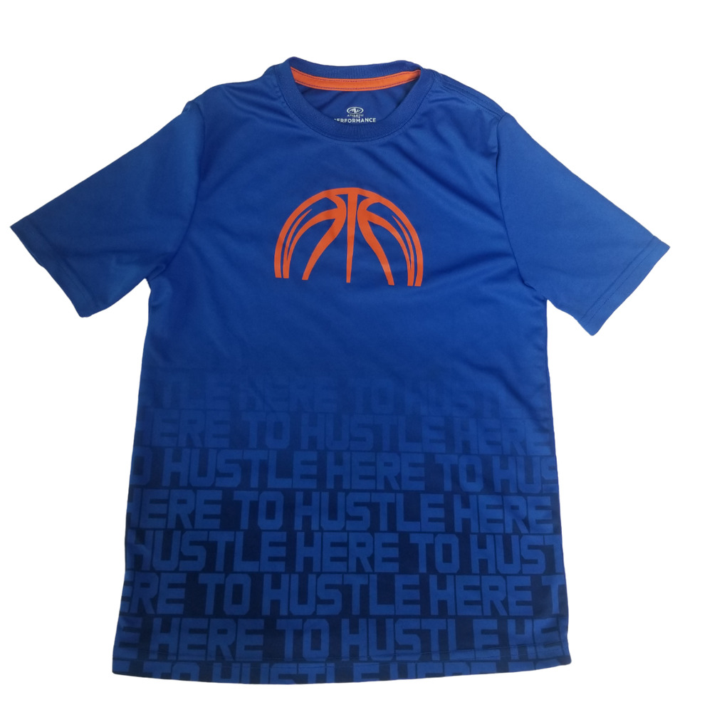 Youth Blue Short Sleeve Basketball Tee - Orange Logo